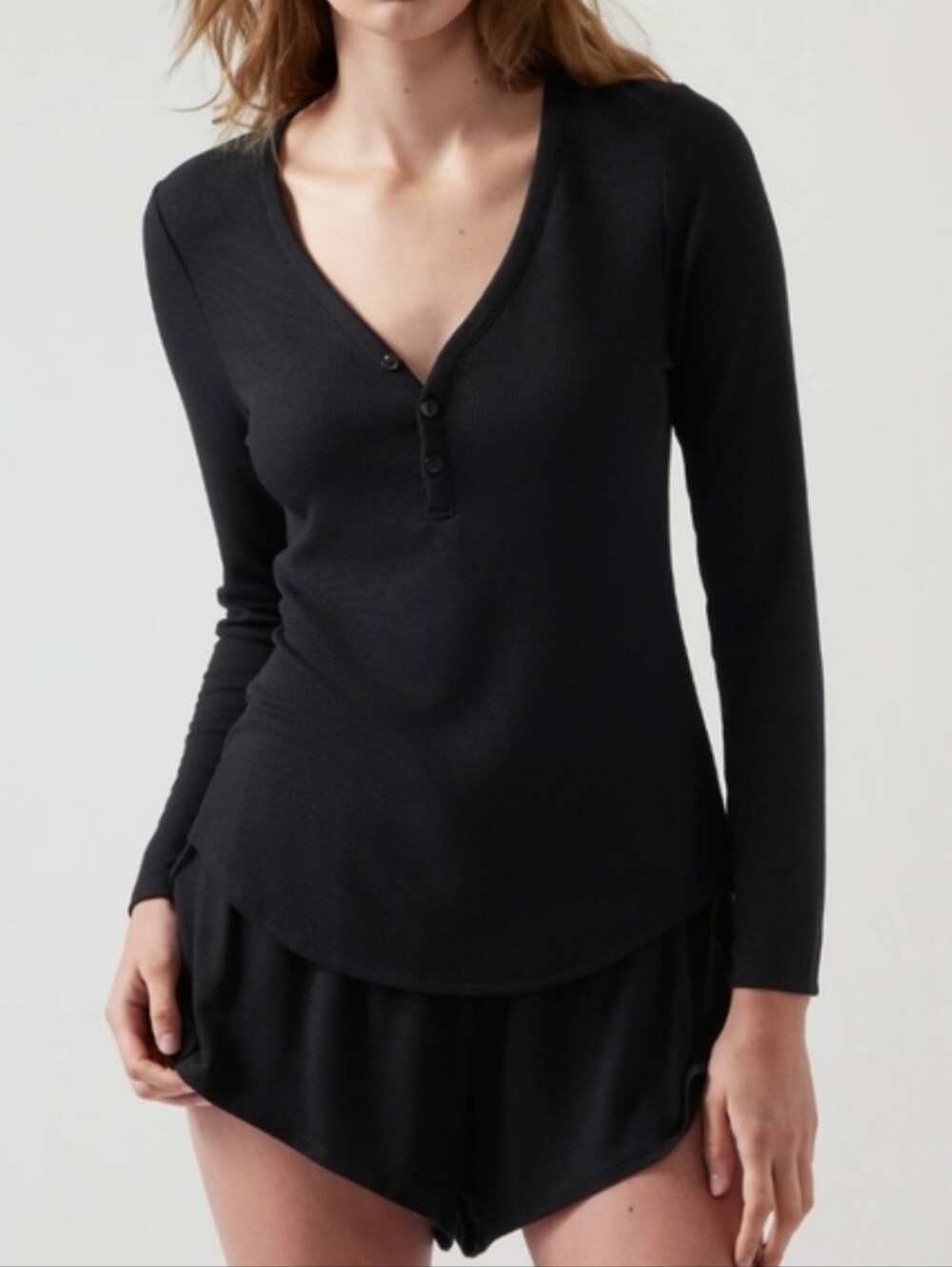 Athleta NWT Wind Down Sleep Top Black Waffle Knit Breathable Medium